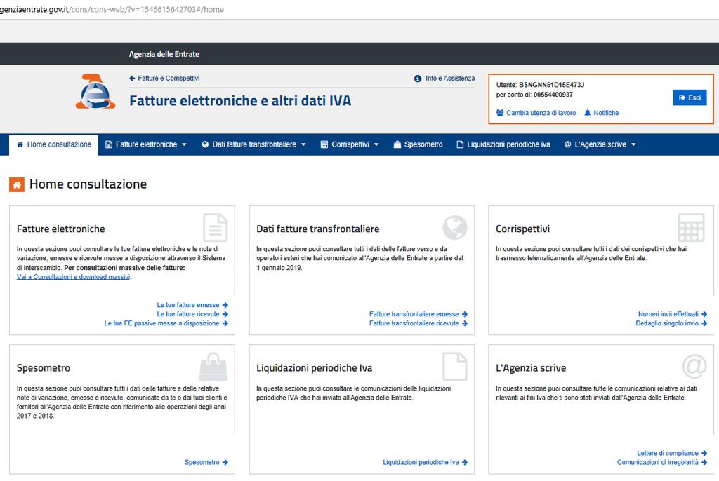 Pagina Fatture Elettroniche e altri dati IVA Questa è la pagina di consultazione di tutte le comunicazioni effettuate verso l Agenzia delle Entrate dall Azienda (esempio FTEL attive)