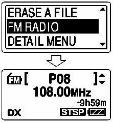 2 Apăsaţi sau de pe butonul de comandă pentru a selecta FM RADIO (Radio FM), apoi apăsaţi ENT.