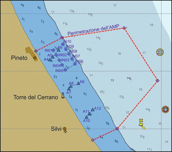 Figura 2. La perimetrazione dell AMP di Torre del Cerrano e l area di campionamento IN, all interno dell AMP stessa.