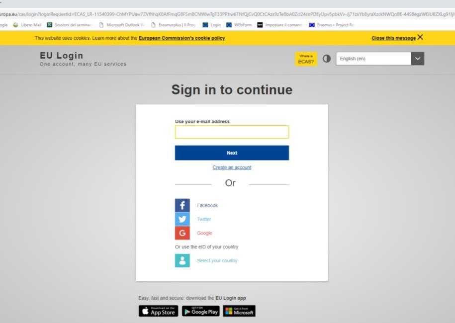 ACCOUNT EU Login Il primo passo da fare per accedere al Mobility Tool è quello di creare un account EU Login,