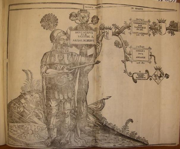 6 6 PINGONIO Filiberto. INCLYTORUM SAXONIAE SABAUDIAEQ. Principum Arbor Gentilitia. Torino, M. Bevilacqua, 1581 3.500 in folio (mm. 350x240), pp. (8), 120, (8), leg. p. perg. molle coeva con tit.