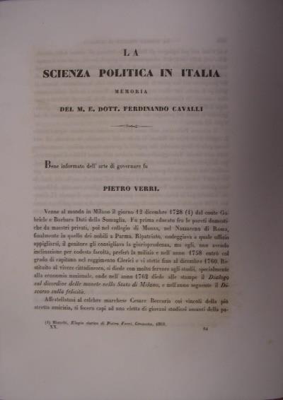 studio sui massimi uomini politici italiani di cui, per ognuno, viene narrata la biografia e il commento alle principale opere: Pietro Verri, M. Cesarotti, C.