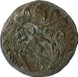 Sisto V (1585-1590) 1106. Sisto (o giulio), 1586-1587 Argento g 3,07 mm 26,67 inv.