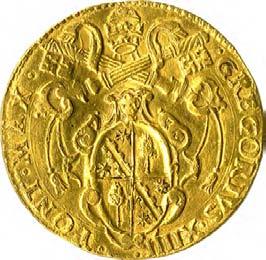 Gregorio XIV (1590-1591) 1175. Doppia, 1591 Oro g 6,84 mm 28,12 inv.