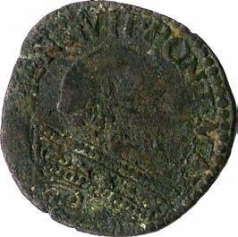 Clemente VIII (1592-1605) 1203. Sesino, 1592-1596 Mistura g 1,10 mm 17,42 inv. SS-Col 599412 D/ [CLEME]NS VIII PONT MAX Busto di Clemente VIII a d.
