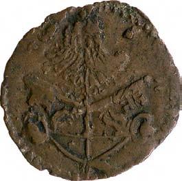 Monetazione anonima pontificia (XVI sec.) 1225. Quattrino, 1591-1592 Mistura g 0,47 mm 15,82 inv.