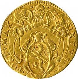 Sisto V (1585-1590) 1059. Doppia, 1587-1590 Oro g 6,43 mm 27,78 inv.