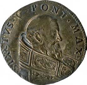 Sisto V (1585-1590) 1068. Piastra da 3 giulii (o testone), 1585-1590 Argento g 10,18 mm 31,19 inv.