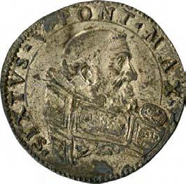 Sisto V (1585-1590) 1070. Piastra da 3 giulii (o testone), 1585-1590 Argento g 10,12 mm 32,08 inv.