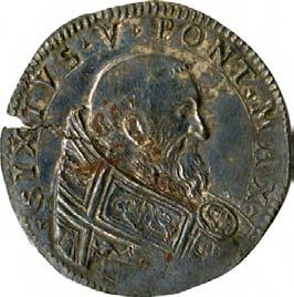 Sisto V (1585-1590) 1073. Piastra da 3 giulii (o testone), 1585-1590 Argento g 9,94 mm 32,15 inv.