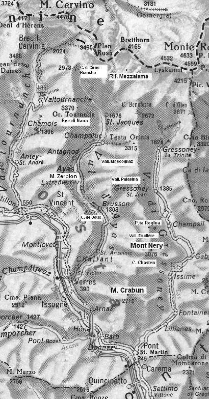 46 L. BISIO frequenti cambi di direzione (dapprima verso Sud nel tratto sommitale sino a Champoluc, poi verso Sud-Ovest tra Champoluc e Ayas, successivamente verso Sud-Est tra Ayas e Arcesaz, infine