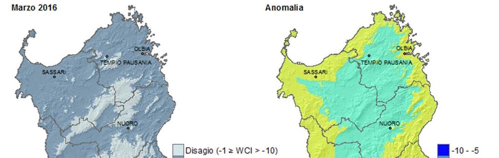 Wind Chill index (WCI) I valori di WCI medio sono stati in linea o inferiori alla media nel settore centro-orientale e in linea o superiori alla media nel restante territorio regionale.