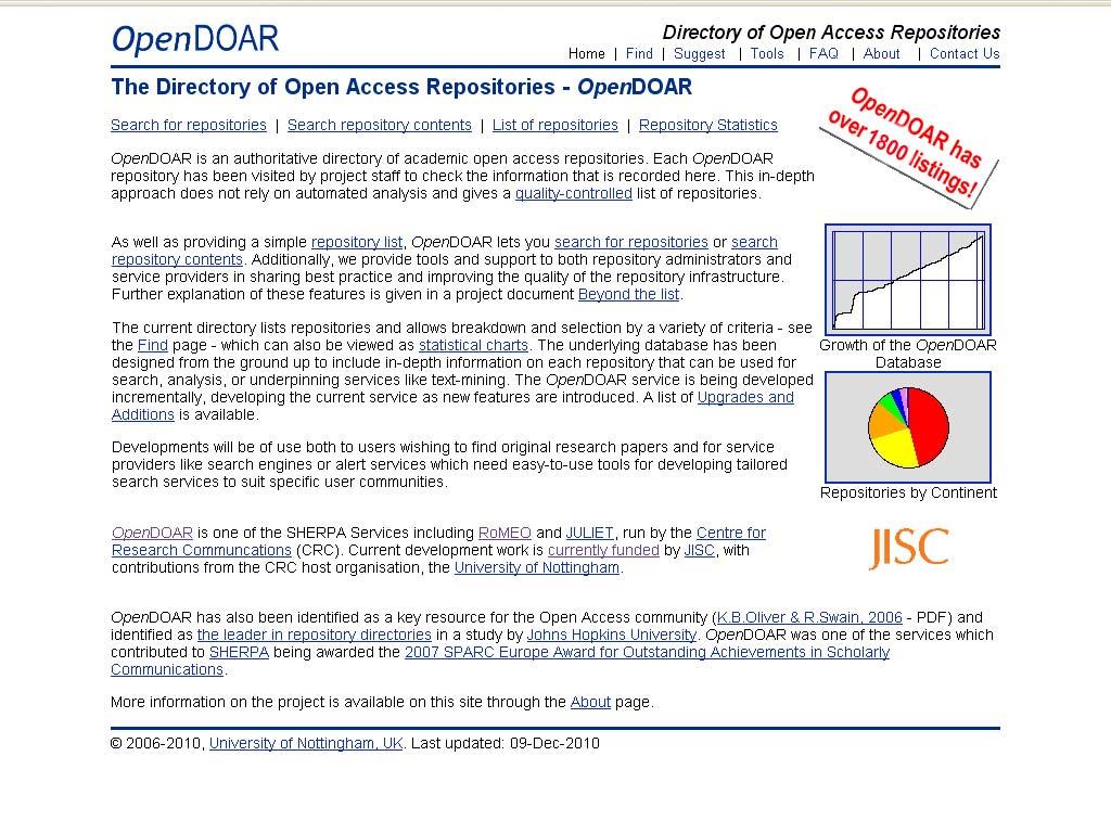 OpenDOAR Per sapere quali sono i repository Open Access nel mondo