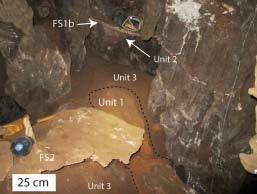Unità 3: composta da sedimenti del suolo, argilla brecciata che rappresenta l unità stratigrafica più recente. Fig. 7 Vista del pavimento della camera vicino al punto d accesso.