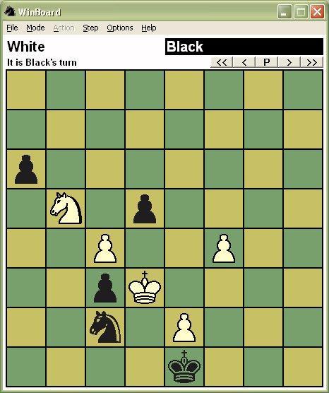 6. Rinaldo-Custode (I Like Elo, Roma 2011) pos. dopo 66. Rc6-e6?? Il B piazza il Re, con la mortale minaccia c5-c6-c7 matto. Questo secondo lui! Fritz sentenzia che è un gravissimo errore.