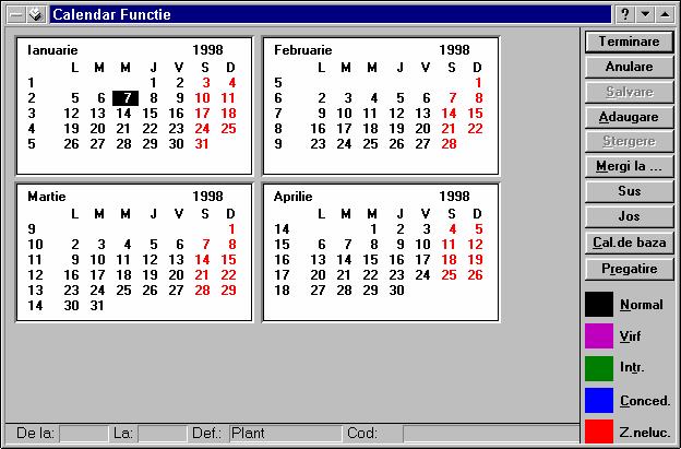 2.3.1. Interfaţa Interfaţa este reprezentatã de foaia de Calendar, din care utilizatorul poate selecta o perioadã, cu ajutorul tastaturii sau a mouse-ului.