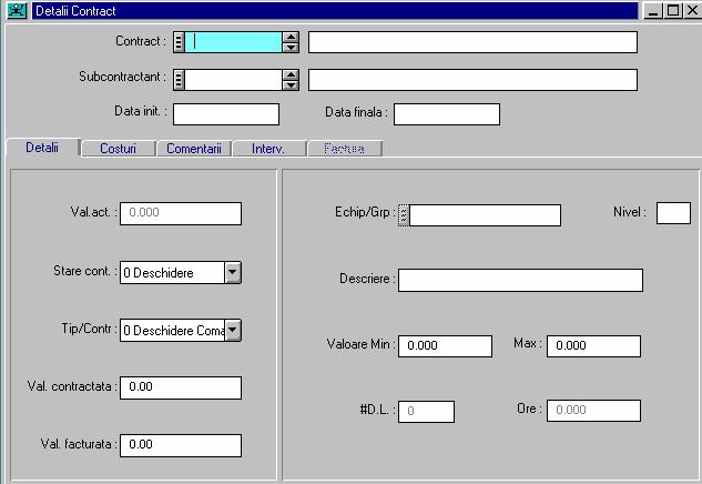 9. CONTRACTE 9.1. DESCRIERE GENERALÃ Cum se acceseazã modulul Contracte Se selecteazã din meniul COSWIN Întreţinere / Fişiere de Bazã / Contracte.