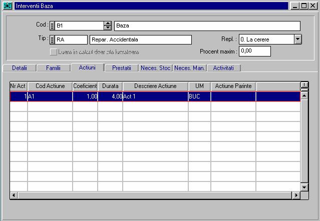 Fereastra Acţiuni Fişiere de Intervenţii se prezintã implicit, astfel: Fereastra Resurse Necesare