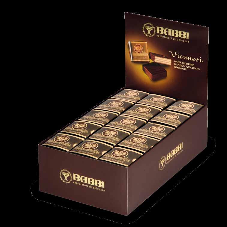 Viennesi are packaged for impulse buying in an elegant chocolate-colored Countertop Box