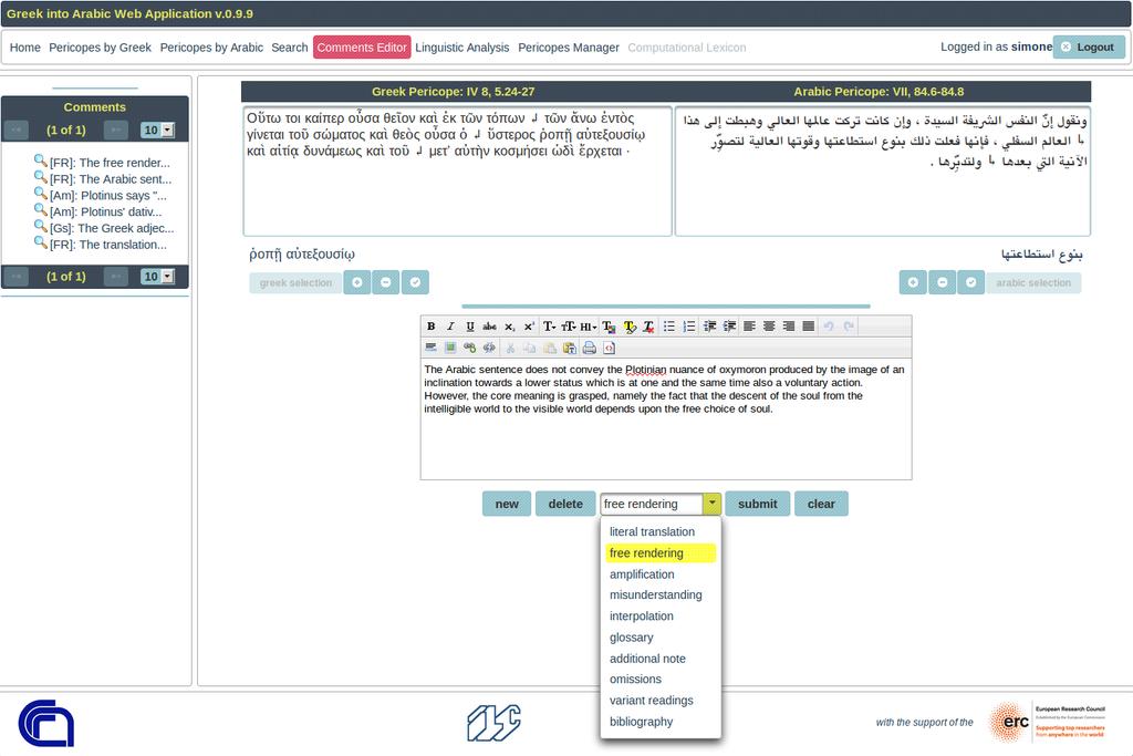 Semantic annotation Editing free comments and