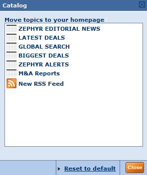 Personalizzazione della home page L home page di Zephyr è personalizzabile.