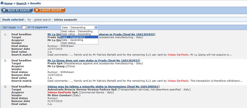 Tipologia di deal È possibile ordinare i deal per data