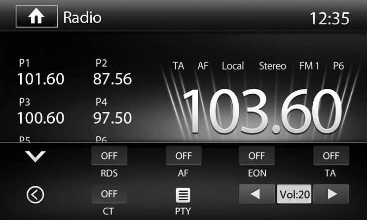 60 Actual frecuencia radio. AF Búsqueda emisora alternativa. TA Anuncios informaciones sobre el tráfico. FUNCIÓNES RADIO RDS Opciones. RDS Activa/Desactiva la función RDS.