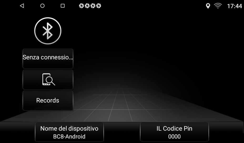 IMPOSTAZIONI BLUETOOTH BLUETOOTH-SETTINGS ACCOPPIAMENTO TELEFONO E possibile accoppiare fino a 5 telefoni. Selezionare l icona dal menù principale per accedere alla funzione bluetooth.