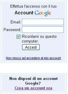 Produttività: Google Accounts Accedere alla home page di Google, fare clic sul link Registra un Account Google.