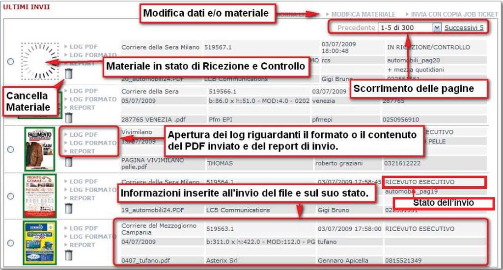 Come ricercare/modificare un materiale già inviato Ricerca dei files inviati Se il materiale è stato inviato di