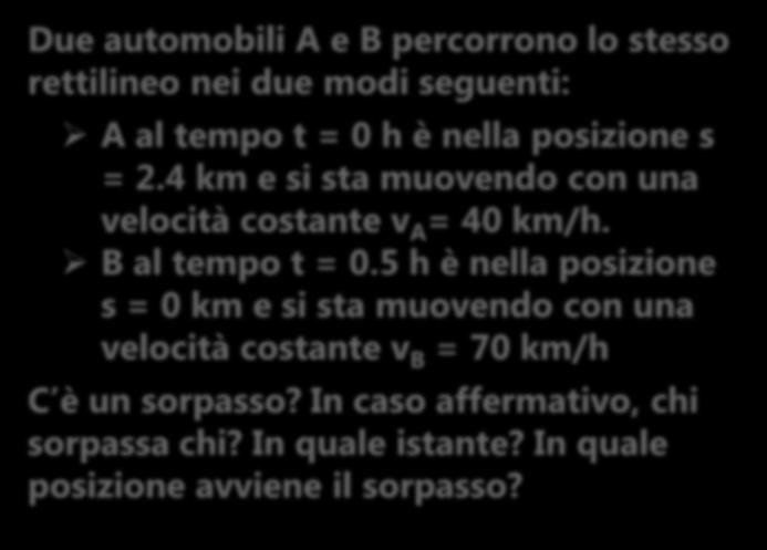 PROBLEMA 4 Esercizi Due automobili A e B percorrono lo