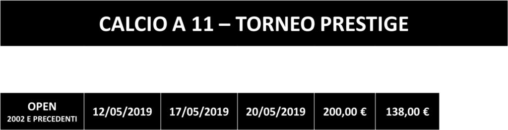 TORNEO PRIMAVERILE E TORNEO PRESTIGE CALCIO AZIENDALE Attività programmata con gironi da 4 squadre con formula di andata e ritorno.
