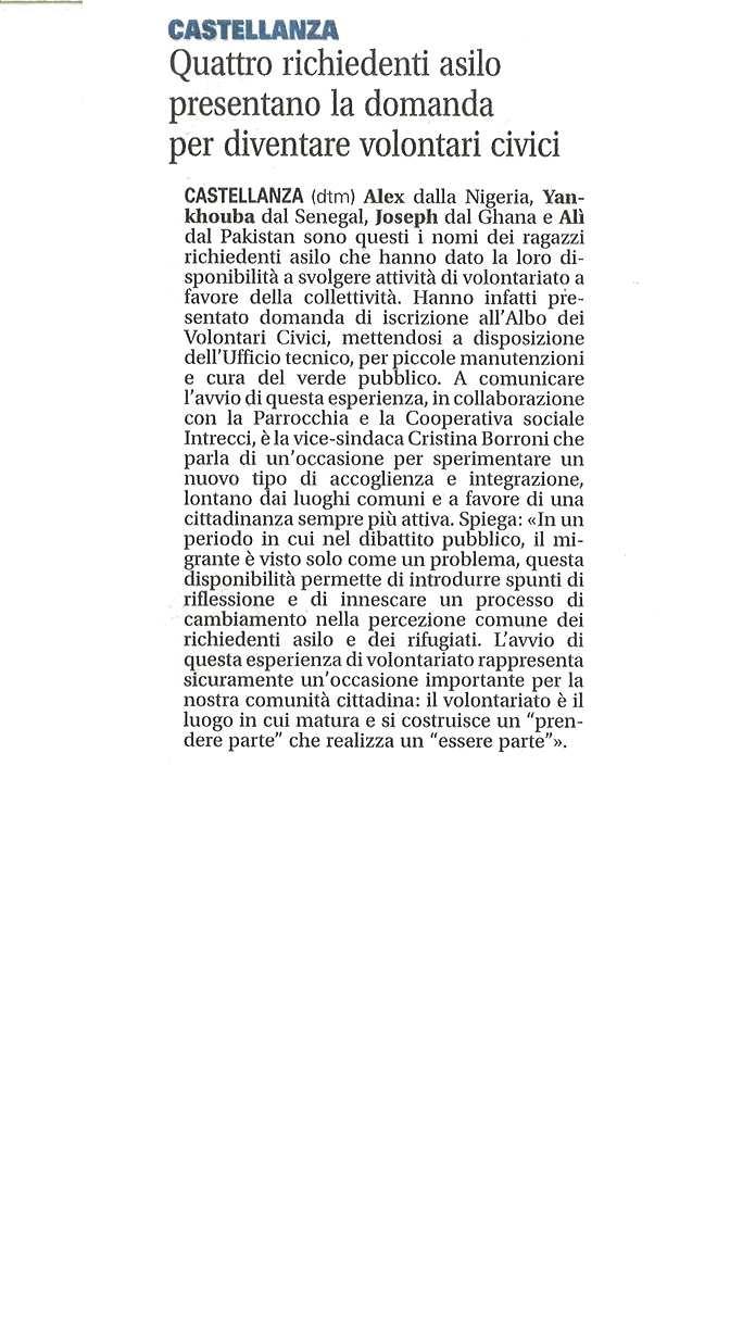 QUATTRO RICHIEDENTI ASILO PRESENTANO LA DOMANDA PER DIVENTARE VOLONTARI CIVICI Servizi alla persona