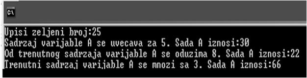 PRIMJER 7 Potrebno je unijeti realni broj i pridružiti ga varijabli A. Sadržaj varijable A prvo uvećati za 5, 5 pa umanjiti za 8, 8 na kraju pomnožiti s 3.