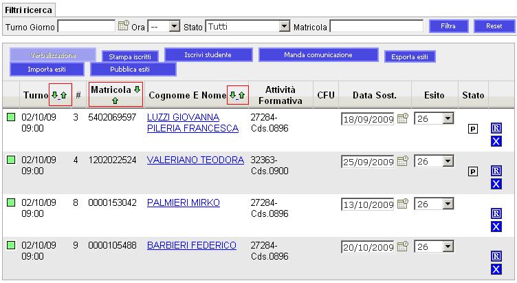 Da questa pagina è possibile: iscrivere studenti alla prova; stampare la lista degli iscritti; esportare ed importare esiti delle prove d esame; inviare una comunicazione a tutti gli iscritti alla