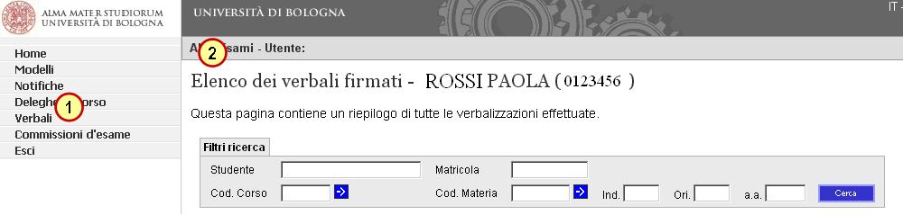 3.9 Gestione Errori materiali Percorso da menù: Verbali Elenco dei verbali firmati Figura 63 Si accede alla maschera di Fig.64.