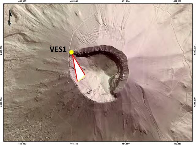 Figura 2.3.4 - Pattern tiltmetrico osservato al Vesuvio dal 27 novembre 2018. Il lato di ogni maglia del reticolo equivale ad 0.5 µradianti o 1.5 km.