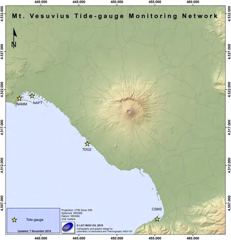 2.2 Mareometria In Figura 2.2.1 è mostrata la Rete Mareografica operativa al Vesuvio. Figura 2.2.1 - Rete Mareografica del Vesuvio Nell area vesuviana si osservano leggeri movimenti verticali del