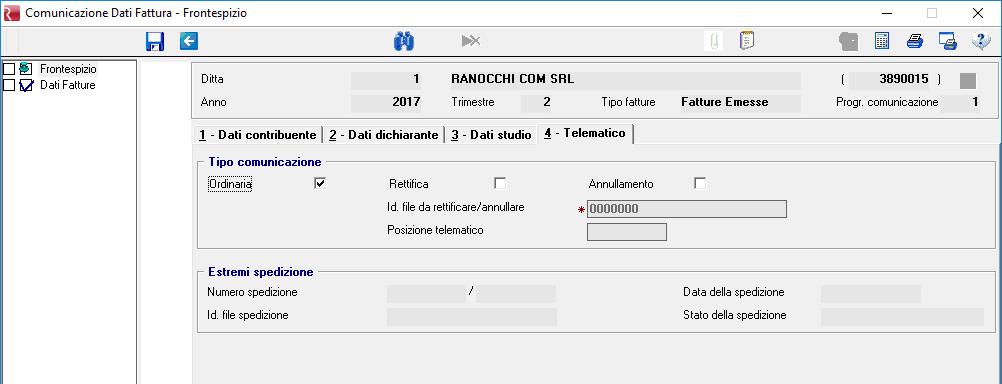 Inoltre comunichiamo che nella maschera 4 Telematici abbiamo eliminato tre campi non previsti da questa Comunicazione.