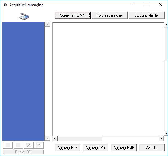 Da questa finestra si possono scannerizzare i documenti da associare al cliente e salvarli come immagini (BMP o JPG) o come PDF.