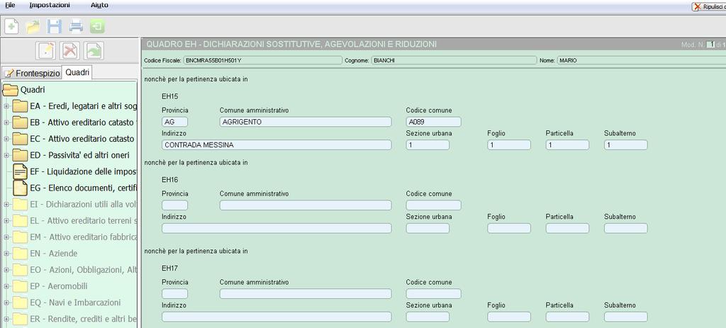 Quadro EH dichiarazioni sostitutive