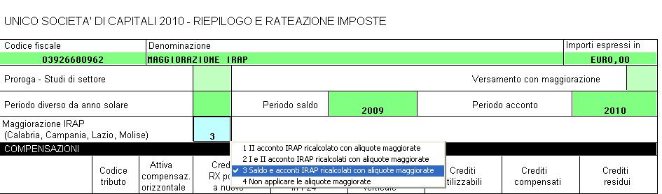 L impostazione del nuovo campo con il valore 3 Saldo e acconti ricalcolati con aliquote maggiorate consente la rideterminazione del saldo con le aliquote maggiorate e di conseguenza anche la