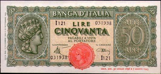 5436 100 Lire - Italia Turrita 10/12/1944 - Alfa 425; Lireuro 25A - Introna/ Urbini - Assieme a 50 lire 1944 - Lotto di due