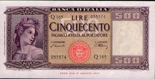 minimi restauri BB 300 5434 100 Lire - Italia Turrita 10/12/1944 - Alfa 425; Lireuro 25A - Introna/ Urbini - Pieghe verticali SPL