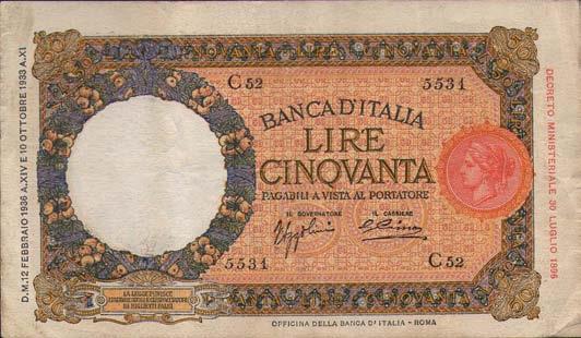 Lireuro 9A - Azzolini/Urbini - Piega verticale SPL 140 5371 50 Lire - Barbetti 11/11/1944 - B. I.