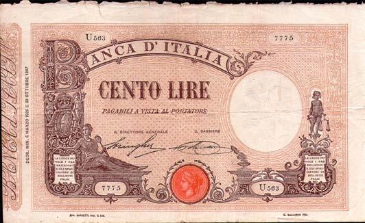 Alfa 194; Lireuro 5/30 - Azzolini/Cima - Biglietto pressato BB+ 150 5388 100 Lire - Barbetti con matrice 06/03/1926 - Alfa 329;