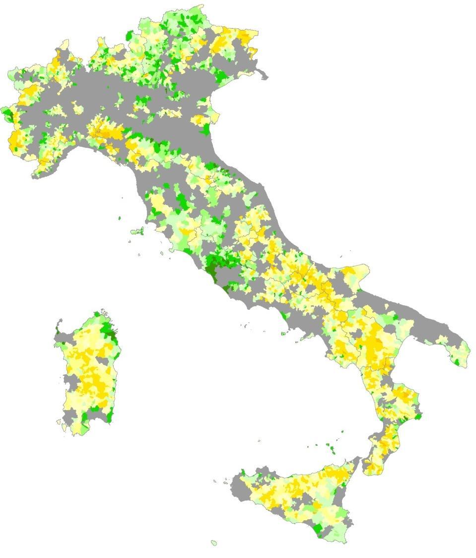 Italia Variazione percentuale popolazione 1971-2011 AREE INTERNE POLI E
