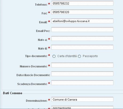 deve confermare e integrare i dati anagrafici