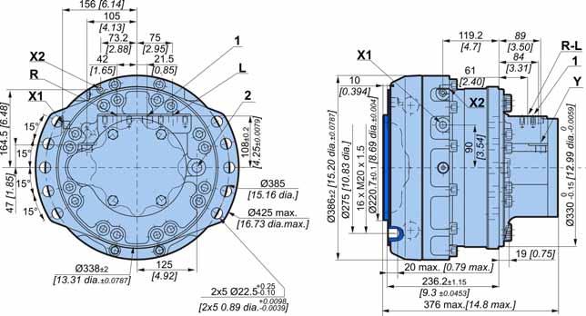 Dimensioni d'ingombro motore standard con distribuzione simmetrica a 2 cilindrate Questo motore non ha un orientamento preferenziale nelle piccole cilindrate D A 2 3 X1 1 4 0 X2 1 4 1 P 3 4 136 kg