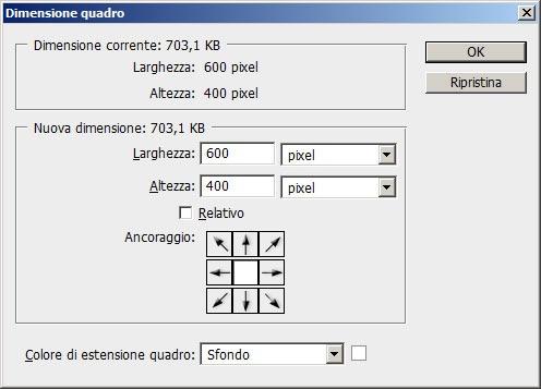 Modificare le dimensioni del quadro di un immagine Le dimensioni del quadro corrispondono all area modificabile dell immagine.